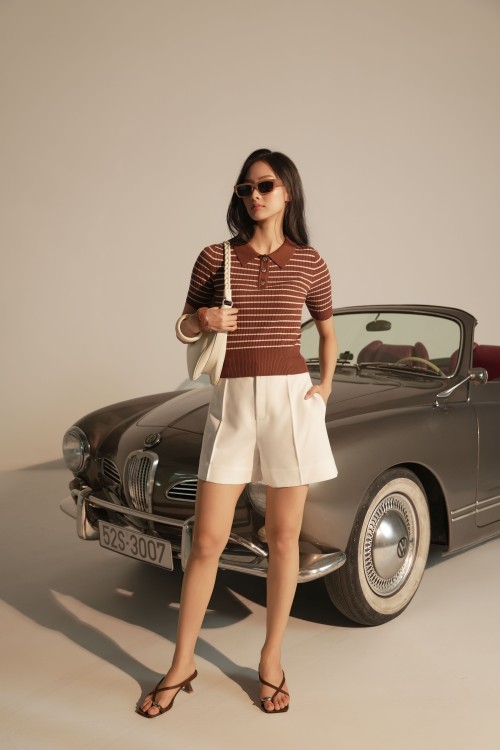 Sixdo Brown Stripe Knit Polo